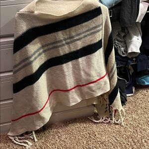 Striped Poncho with Fringe